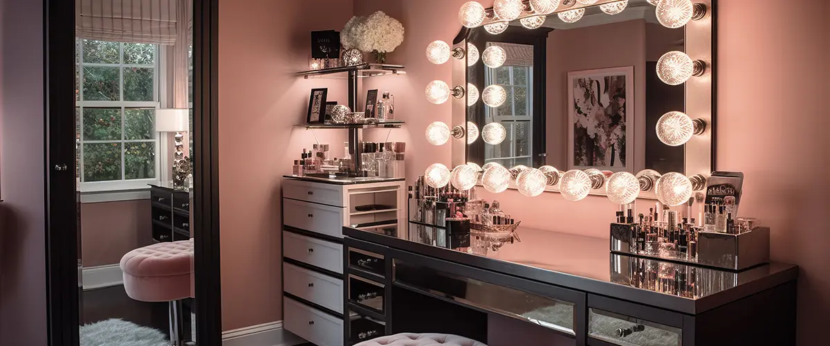 Chic dressing room with vanity mirror