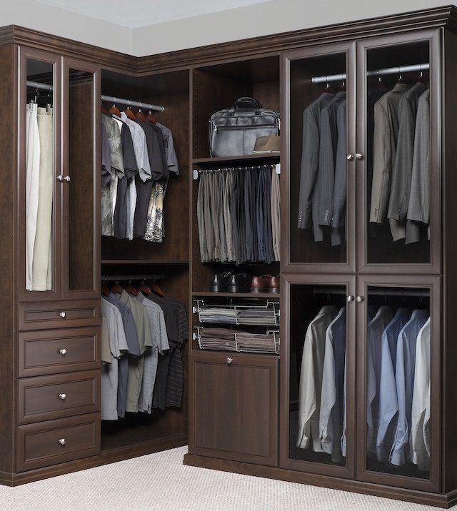 Chocolate Pear Walk-in Closet with Hutch in Premier