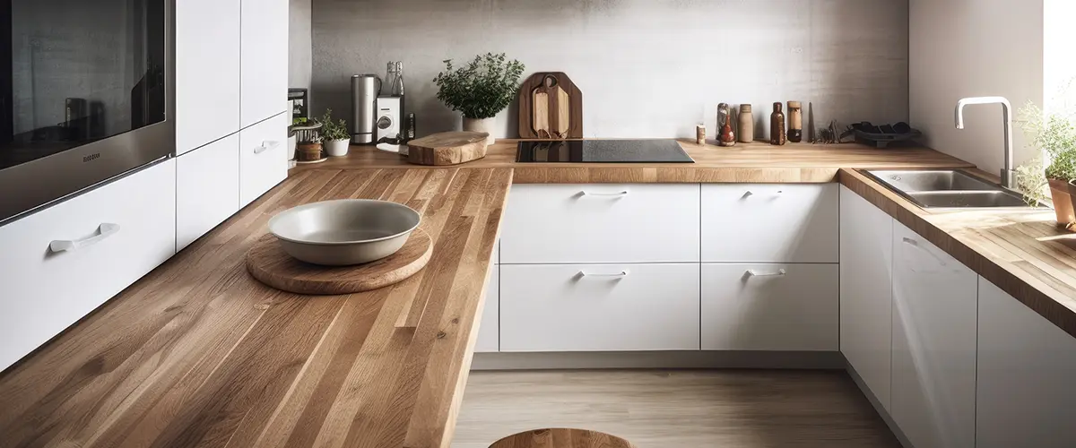 clean kitchen countertop in a small kitchen