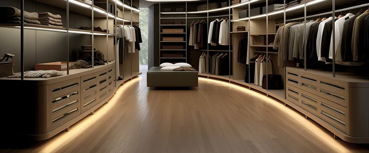 closet with runway lights