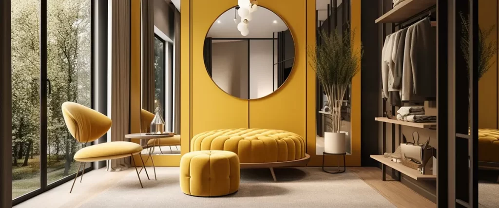 closet with yellow seating area