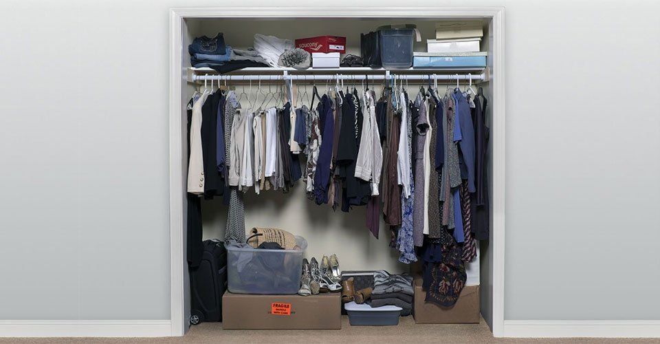 Messy reach-in closet