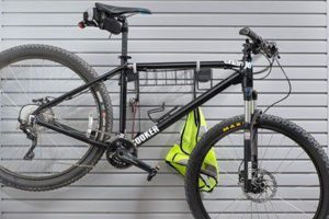 Bicycle hanging from rack