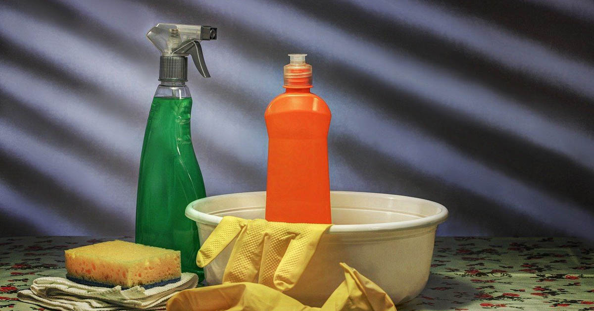 Chemical containers stored in closet