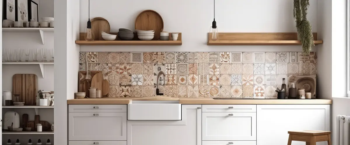 kitchen shelves hanging close to the ceiling