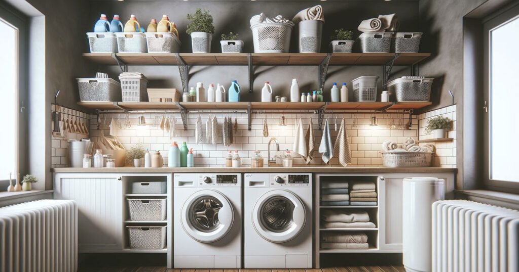 laundry room with over the head racks