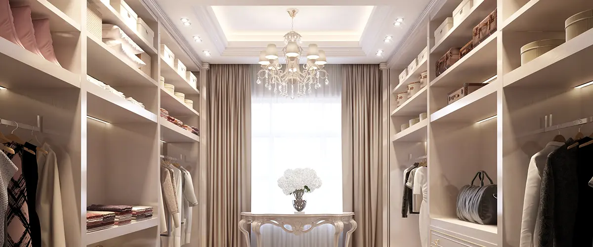 luxury dressing room with crystal chandelier