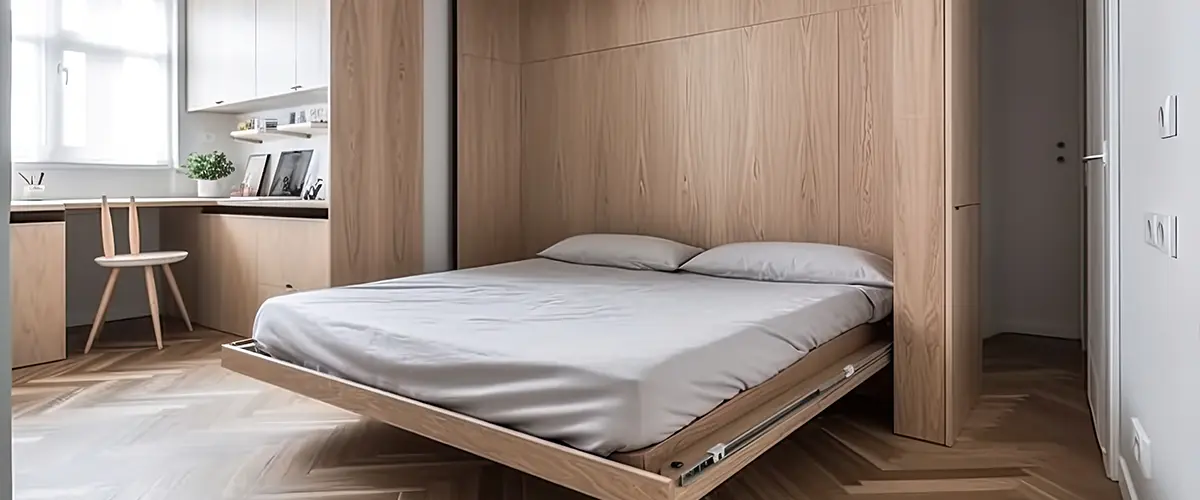 murphy bed style with wooden cabinet