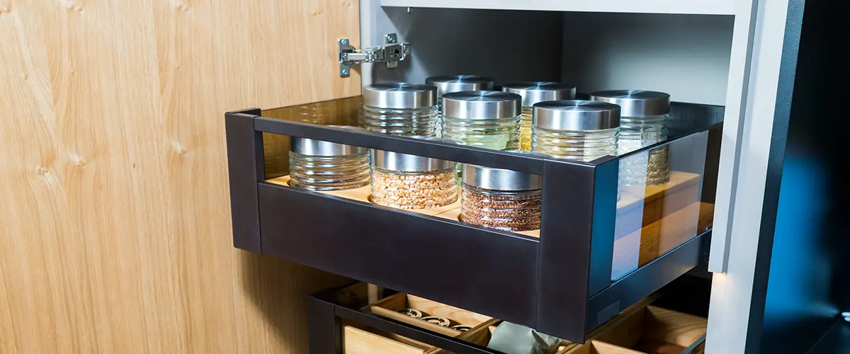 slide out drawers inside a kitchen pantry