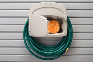 Hose coiled in rack