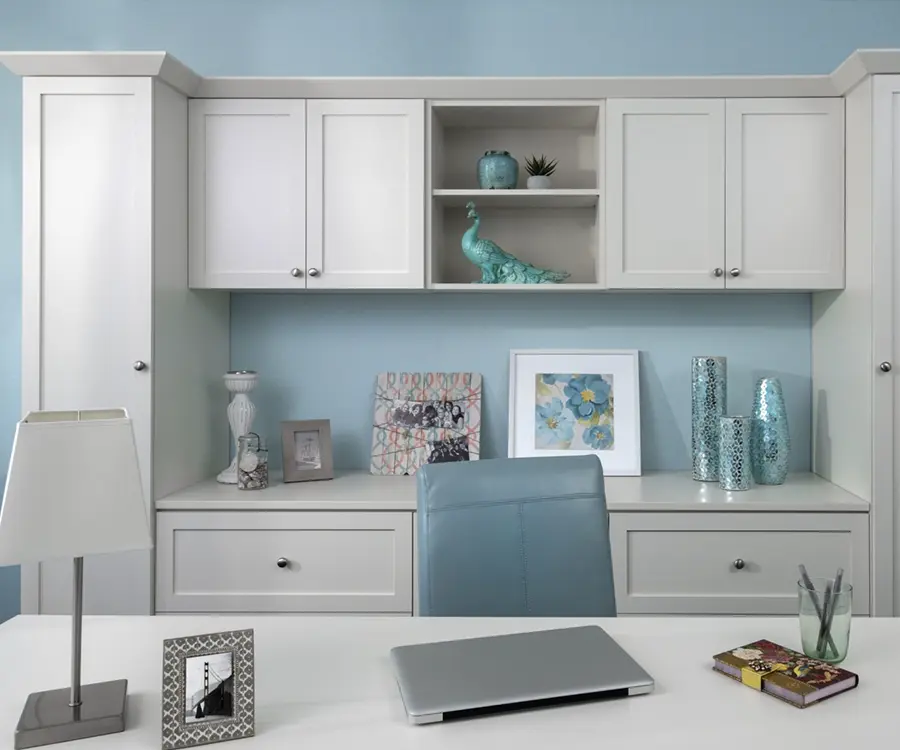 home office with blue walls installed in washington