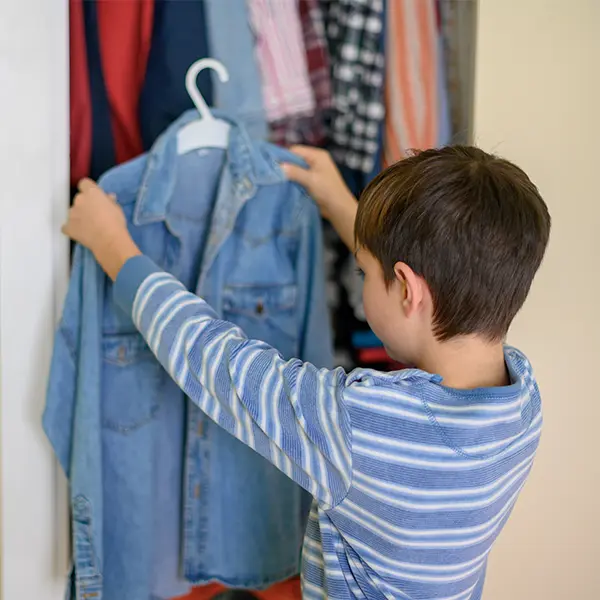 kit getting dressed up and checking jeans jacket