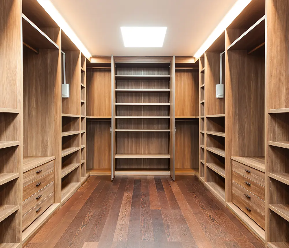 closet shelves installed in a walk-in closet