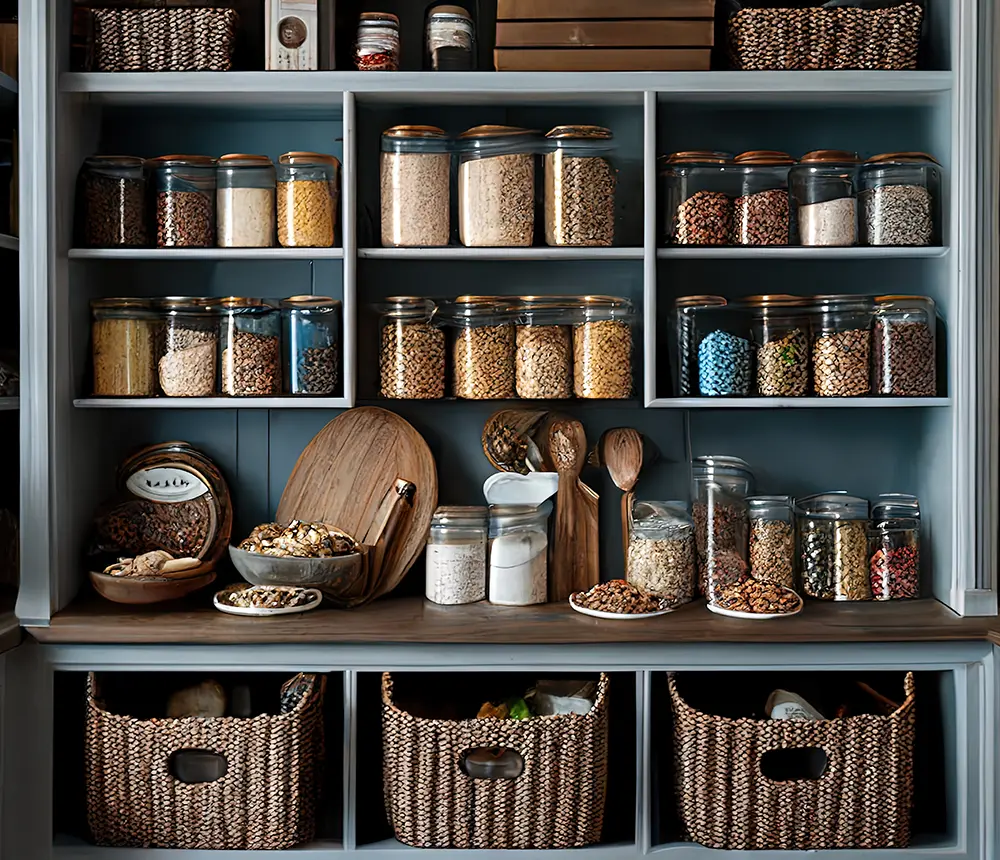 pantry with lots of shelves and nicely organized kitchen items