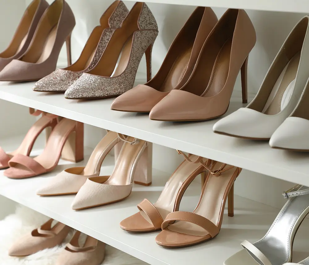 header shoe storage close up with women shoes in it
