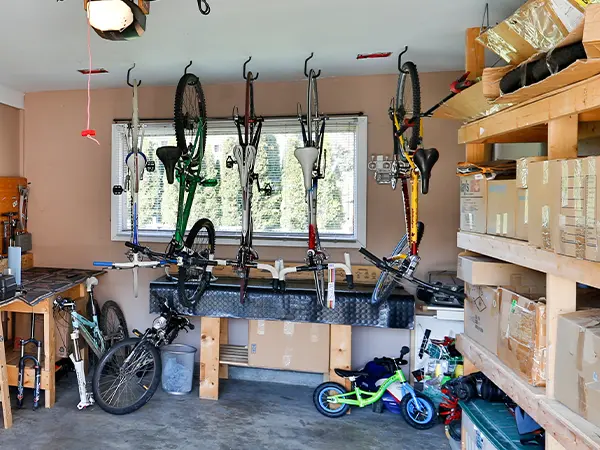 Bike hooks on ceiling