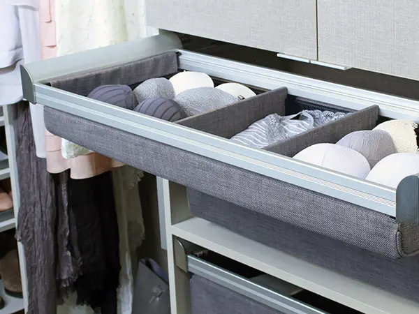 Drawer organizer in closet