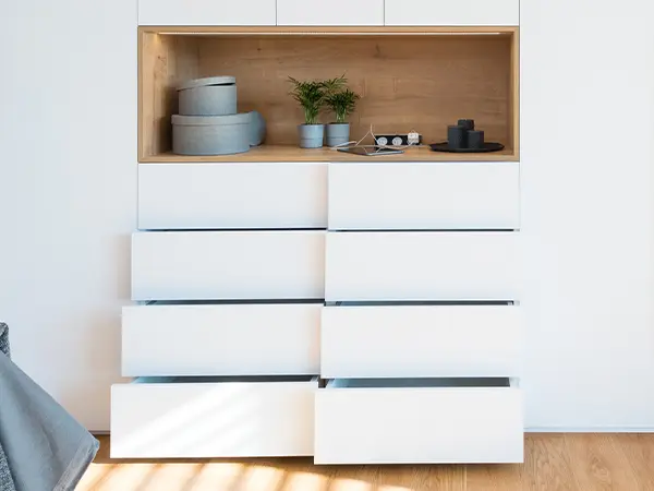 White closet drawers