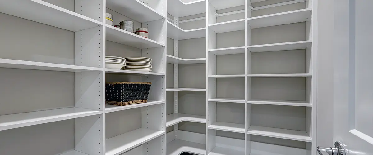 Empty shelves in a large closet