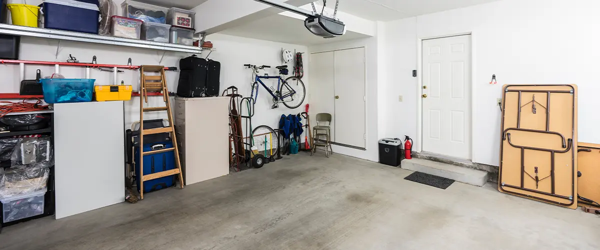 A garage without cabinets