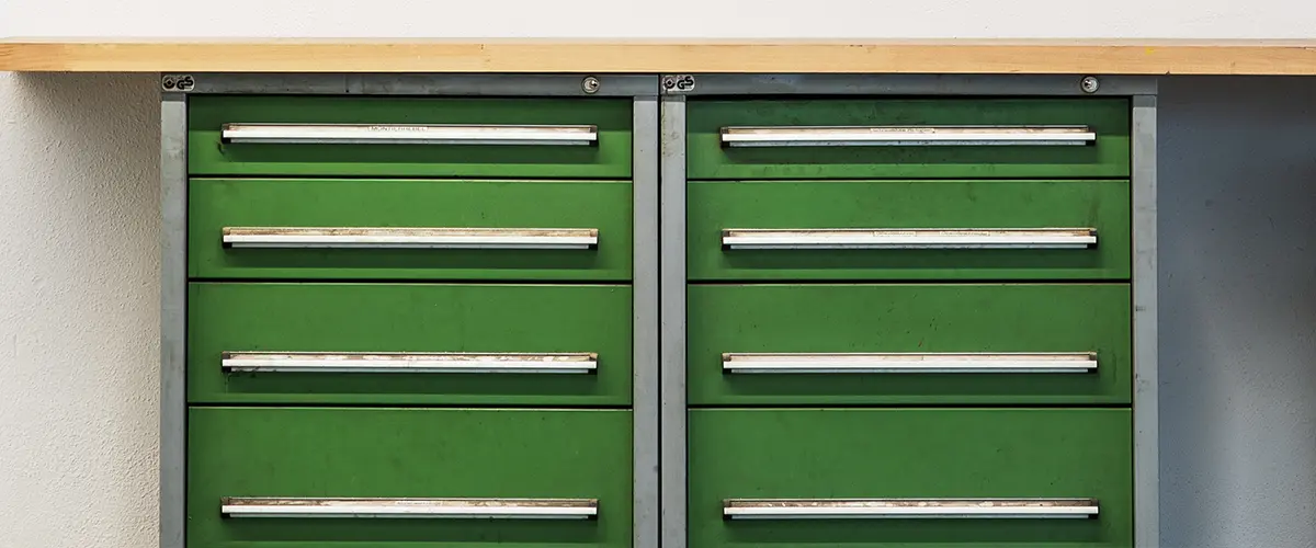 Green steel garage cabinets