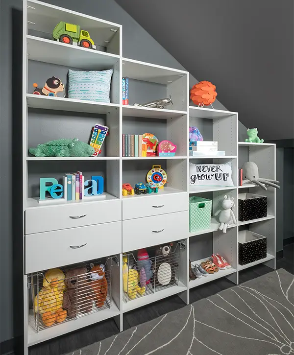 Kids closet with shelves