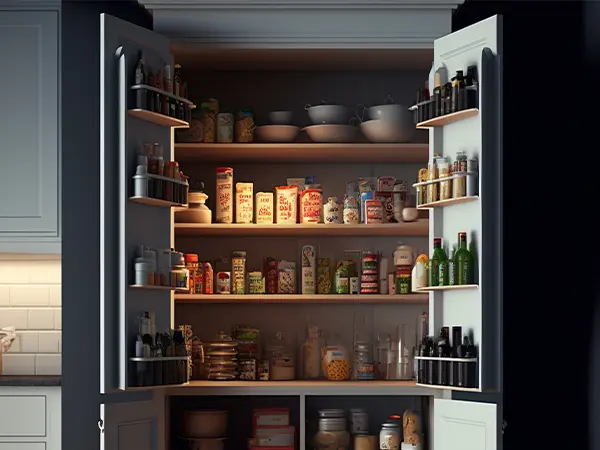 A pantry cabinet in a kitchen
