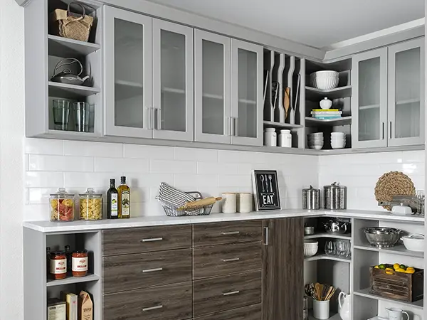 Pantry cabinets and shelves