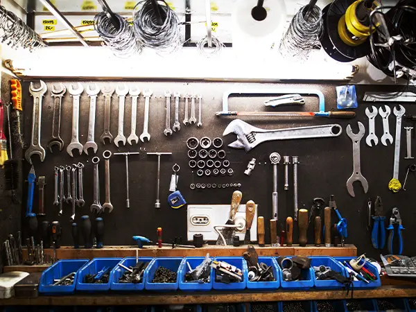 A garage organization wall