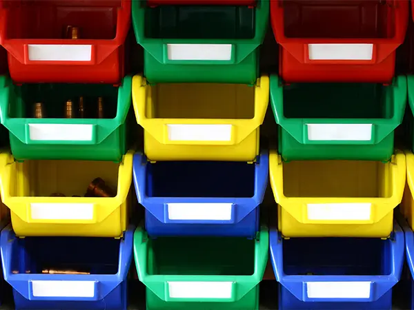 Garage storage bins with different colors