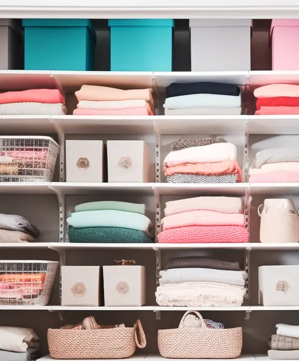 Linen Towel Closet Shelving With Items