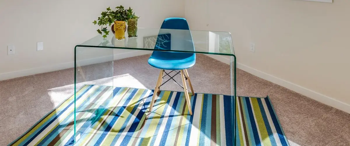 Home Office Idea Colorful Rug Glass Table