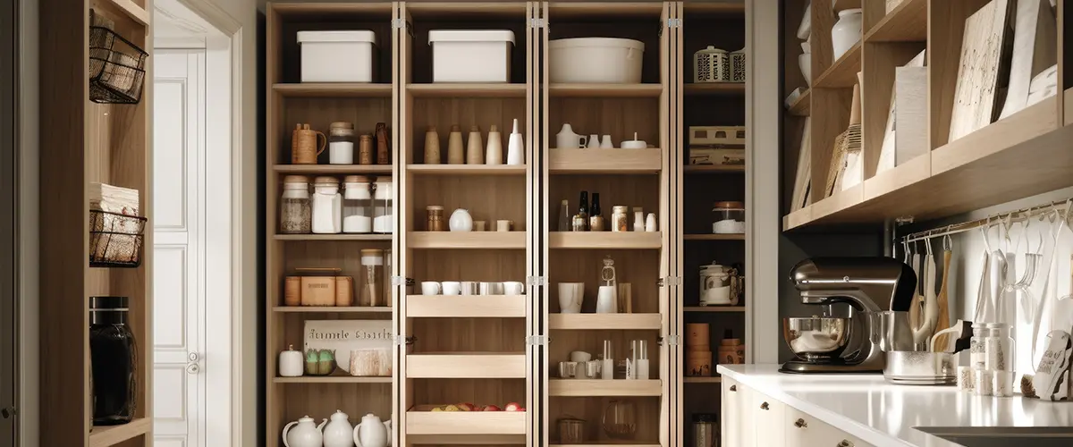 practical storage solutions for small spaces, such as a kitchen pantry or linen closet