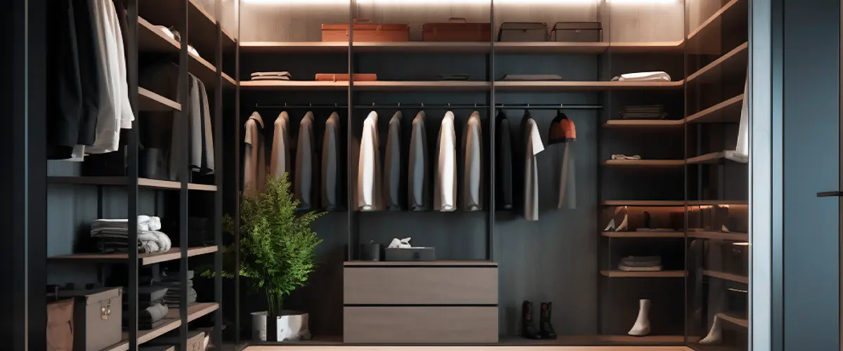 High-tech walk-in wardrobe with futuristic design