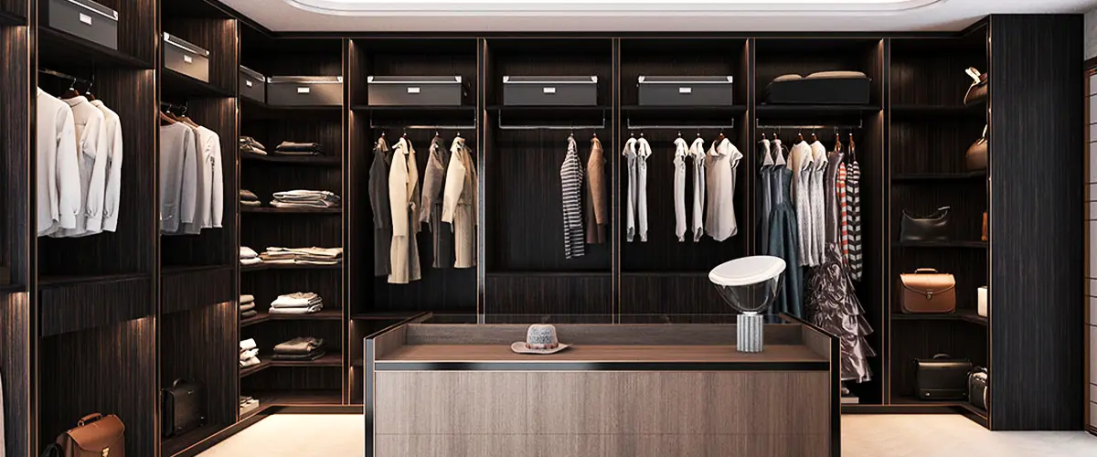 Modern Dark Wood Open Closet System