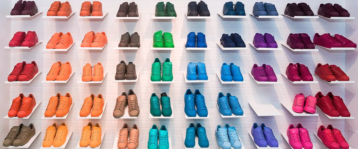 Wall Shoes Arranged In Rainbow Colors