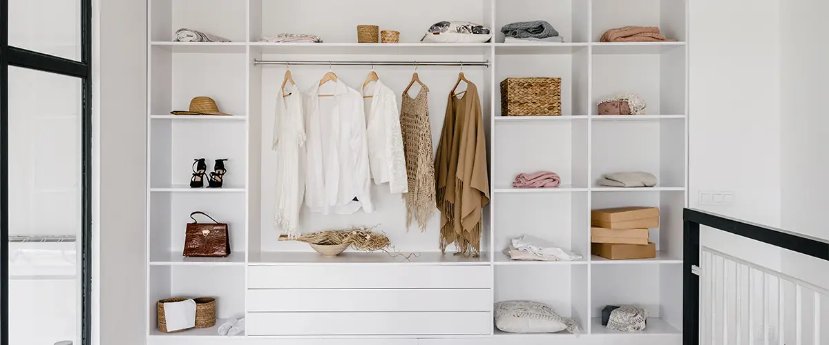 Modern and large wardrobe in dressing room