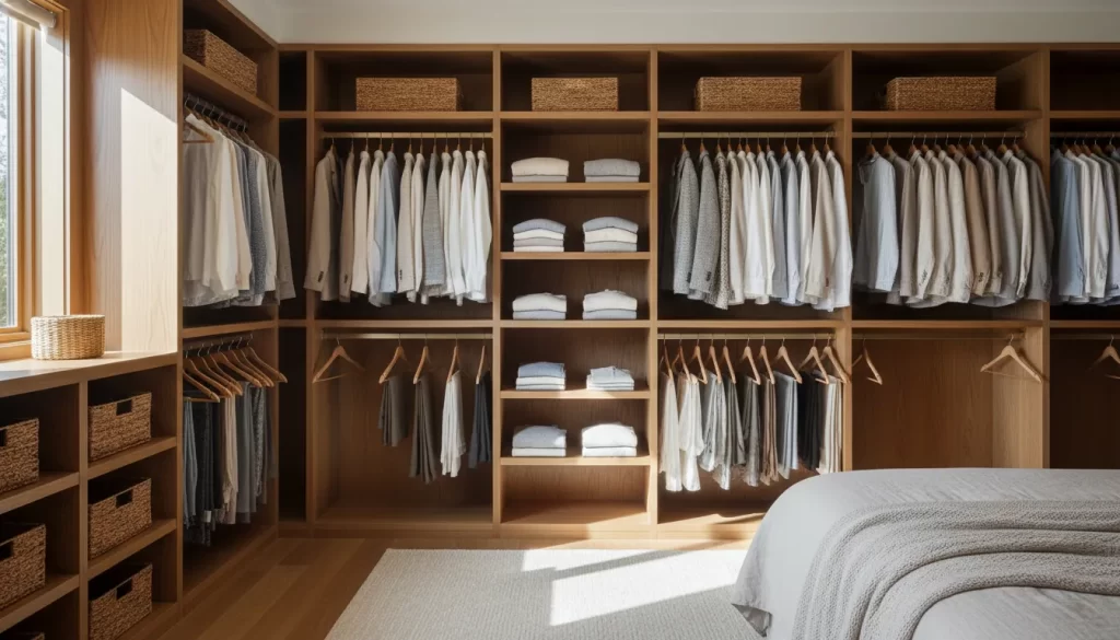 Custom closet system for your bedroom with shelves, drawers and hanging space