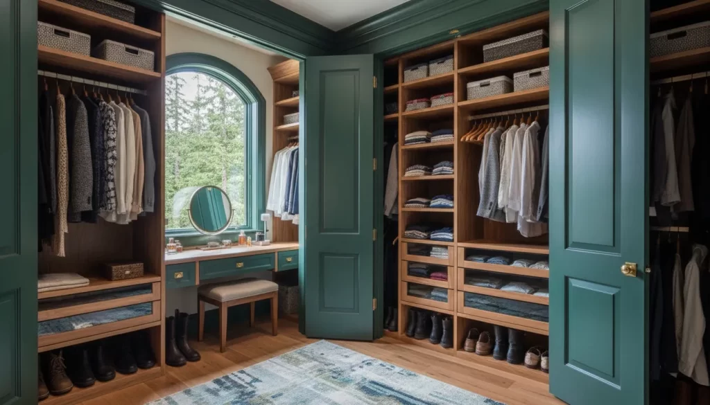 Custom closet with stylish paneled doors