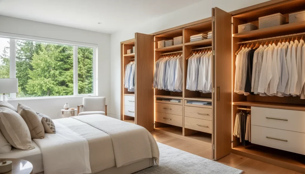 Organized closet system for your bedroom with shelves and drawers
